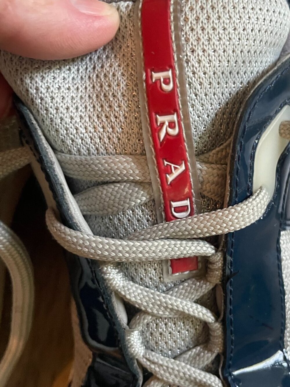 Prada Men's Patent Leather & Mesh Sneakers, 4E3166 Deep Blue Outdoor Size: 8 - Picture 5 of 12